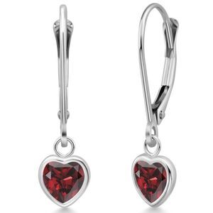 925 Sterling Silver 2.00 Cttw Red Garnet Heart Leverback Drop Earrings